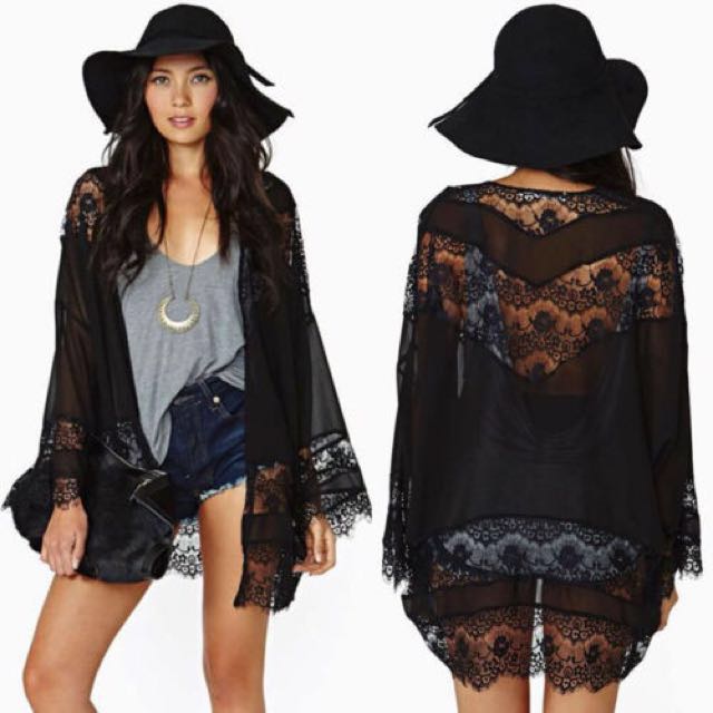 Black Lace Kimono Cardigan main image 0