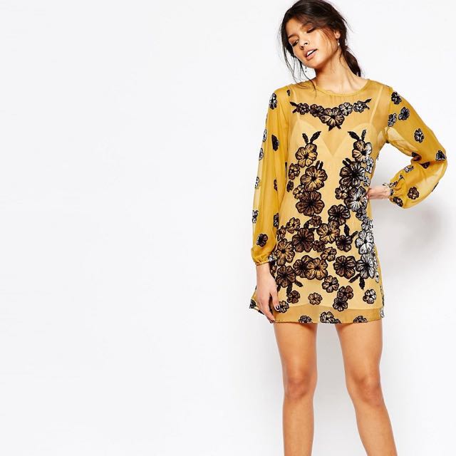 For Love And Lemons Sierra Mini Dress In Mustard, Women's Fashion, Dresses  & Sets, Dresses on Carousell