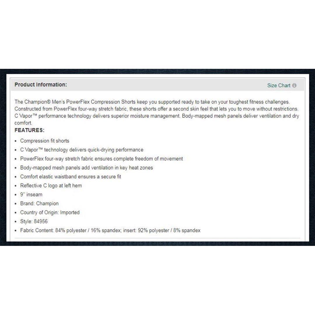 Champion Compression Shorts Size Chart