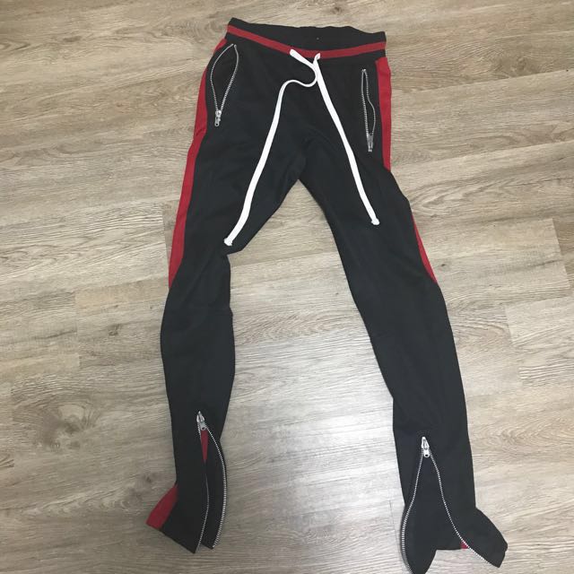 fear of god track pants black red