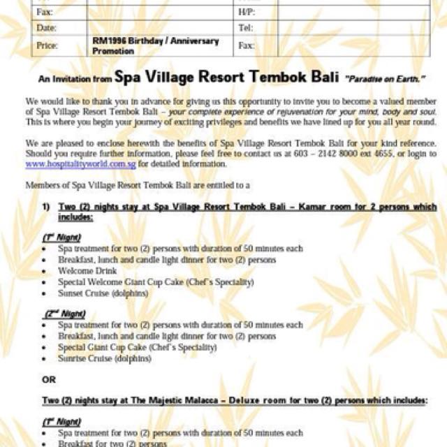 Spa Village Resort Tembok Bali Ytl Resort In Bali Indonesia 3days2nights Tickets Vouchers Gift Cards Vouchers On Carousell