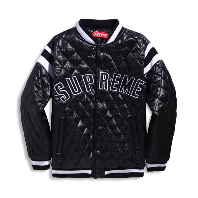 Supreme quilted satin varsity jacket on sale