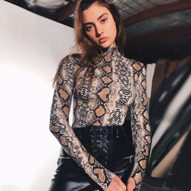 snakeskin long sleeve bodysuit