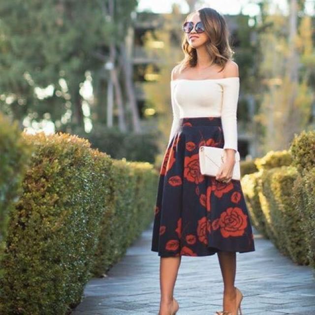 floral skirt with white top
