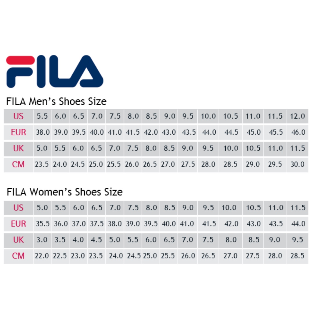 fila size guide shoes