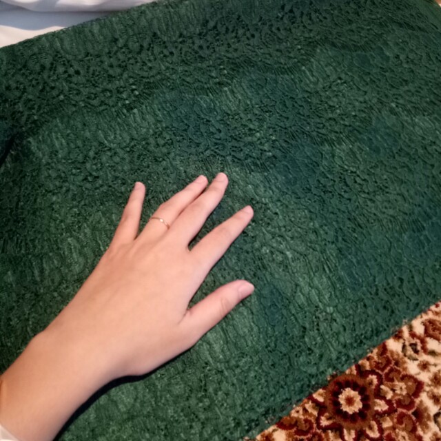 Kain brokat/brukat renda warna hijau botol, Olshop Fashion, Olshop