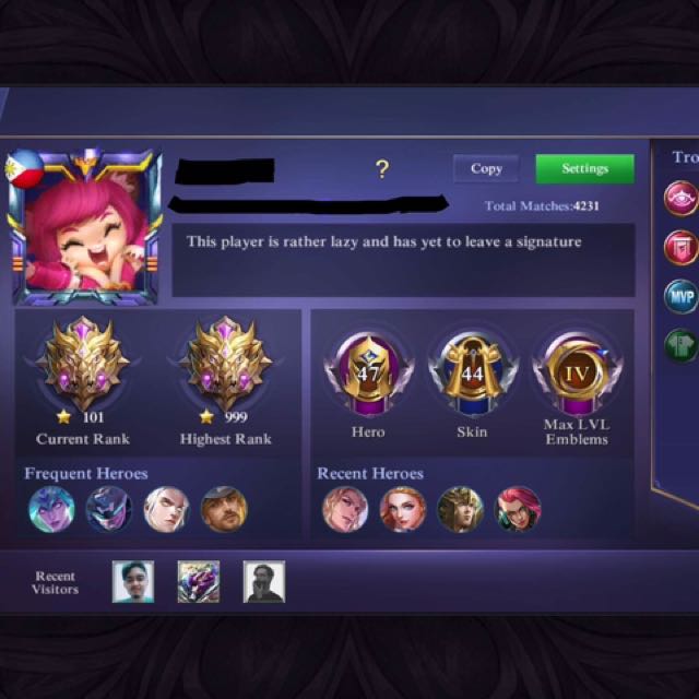 Mobile Legends Account Ios 91 7 Wr Fave Hero Karina With 20k Diamonds And 4 Max Emblems Video Gaming Gaming Accessories On Carousell