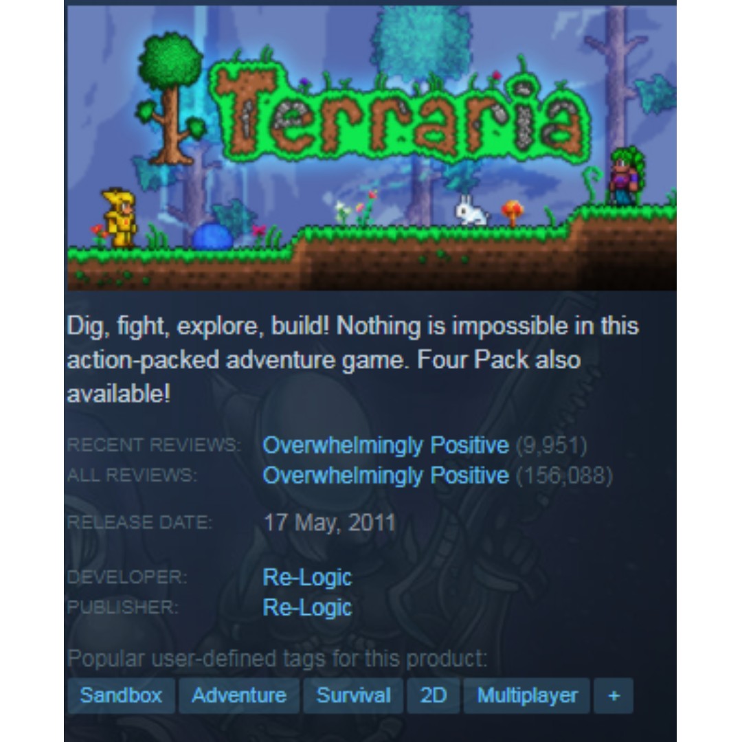 Pc Steam Terraria Toys Games Video Gaming Video Games On Carousell