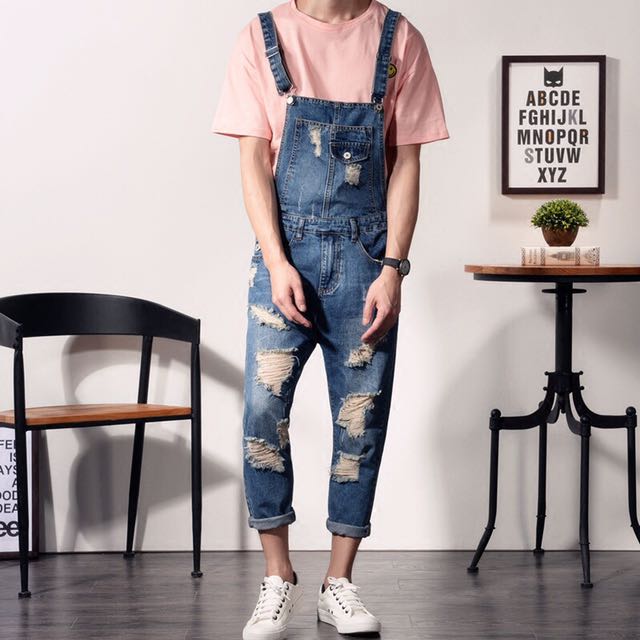 denim ripped jumpsuit