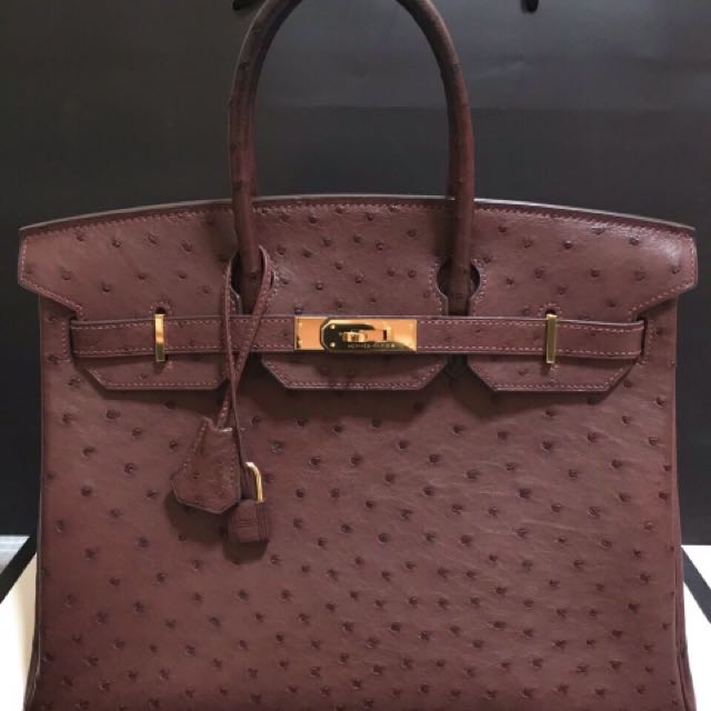 Hermes Birkin 30 Ostrich Marron Fonce (Dark Brown) - F Square