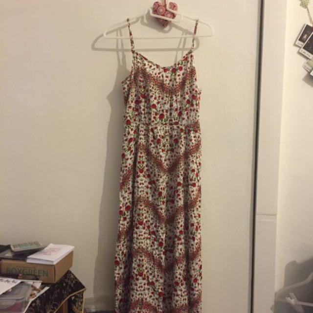 H M Red Rose Floral Maxi Dress Women S Fashion Clothes Dresses Skirts On Carousell