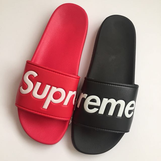 red supreme sandals