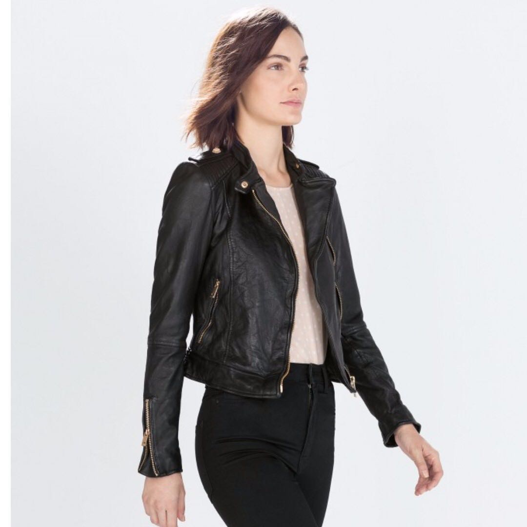 zara women's leather motorcycle jacket