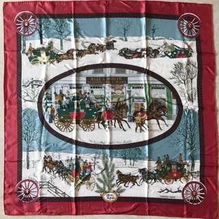 Authentic Hermès silk scarf L'Hiver en poste by artist Philippe Ledoux 90cm