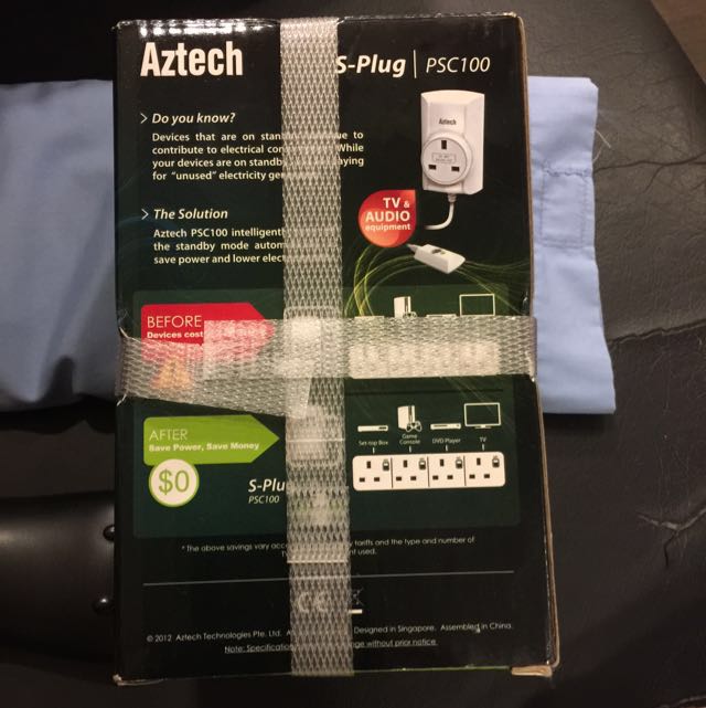 Aztech S-plug (Category: Cables & Adaptors) located in Singapore. Submitted by spindoc14 (Listing ID 45329309, Image 2). Description: BNIB Energy saving plug for home use..