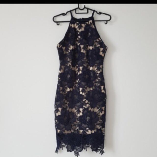navy and white lace dress