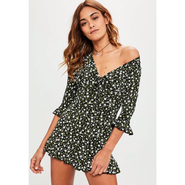 Black daisy print frill tea dress shop