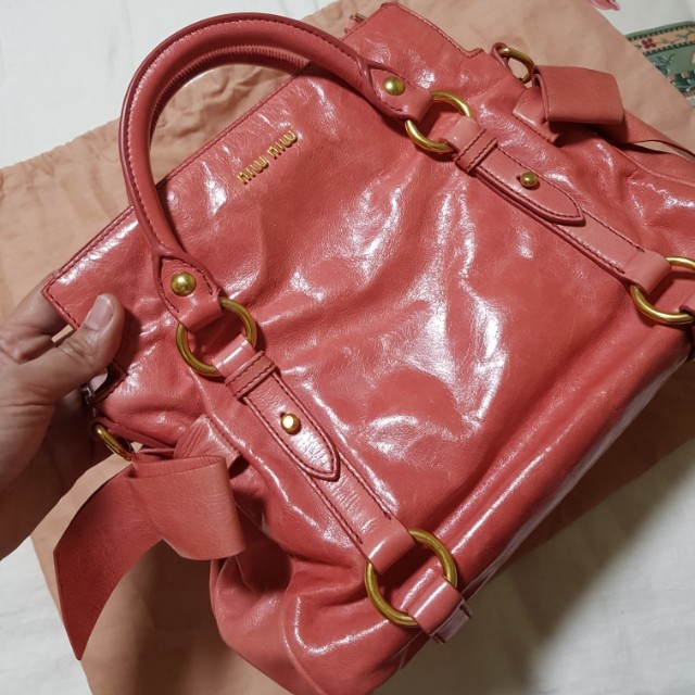 MIU MIU Vitello Lux Mini Bow Bag Rosa 71253, 101% authentic comes with  card,dust bag, paper bag..never had a chance to use it retail @ 1.2k plus