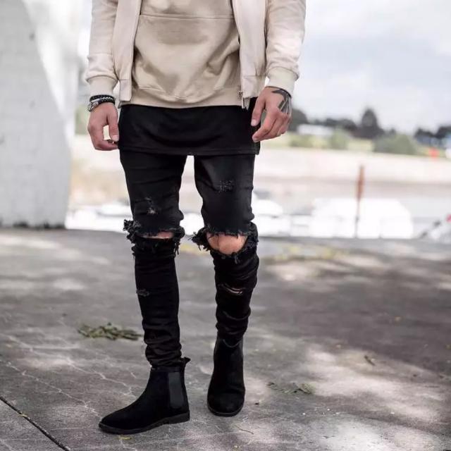 Ripped Jeans Men Style Biker Jeans Kanye West Denim Jeans Long Pants Slim  Fit, Men's Fashion, Bottoms, Jeans on Carousell