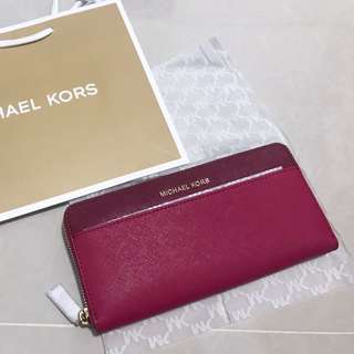 現貨正品 Michael kors MK長夾 超美雙色/梅紅 附提袋/紙盒/收據