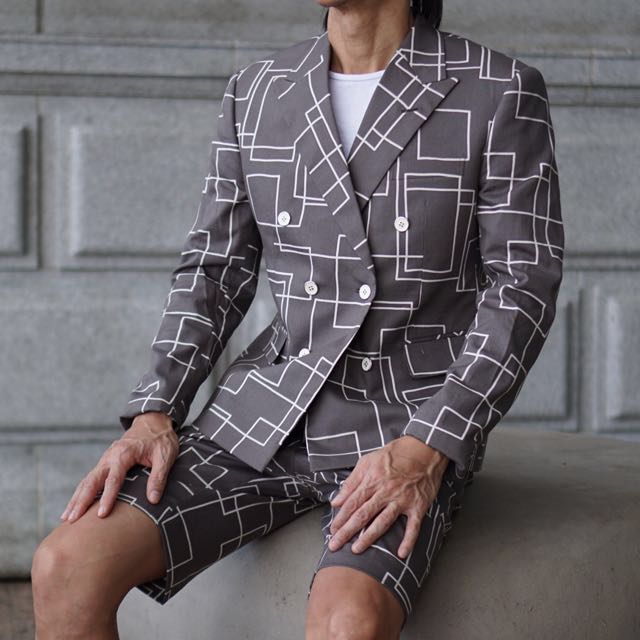 Men s double breasted jacket shorts suit