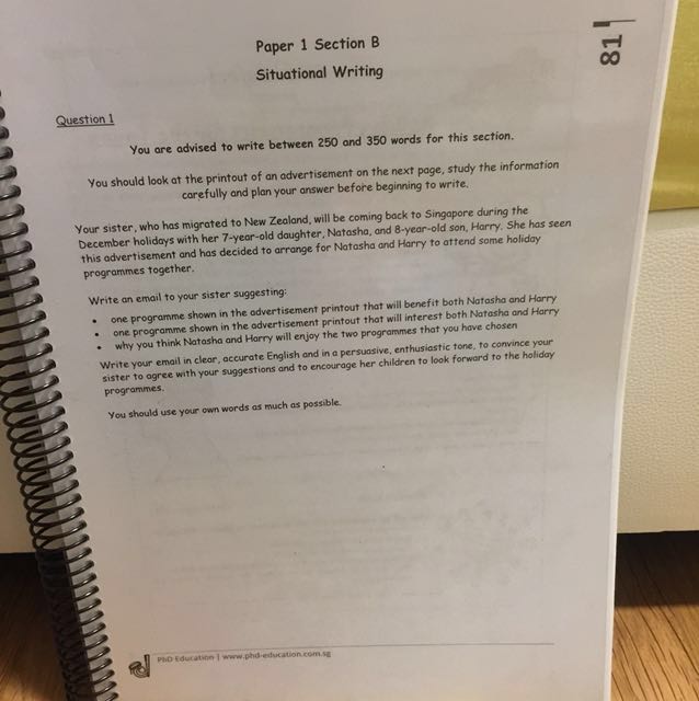 O Level English practice papers for Situational Writing and Continuous