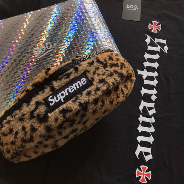 Supreme Leopard Fleece Waist Bag Brown