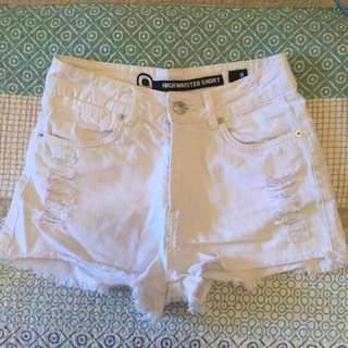 Ripped white denim shorts