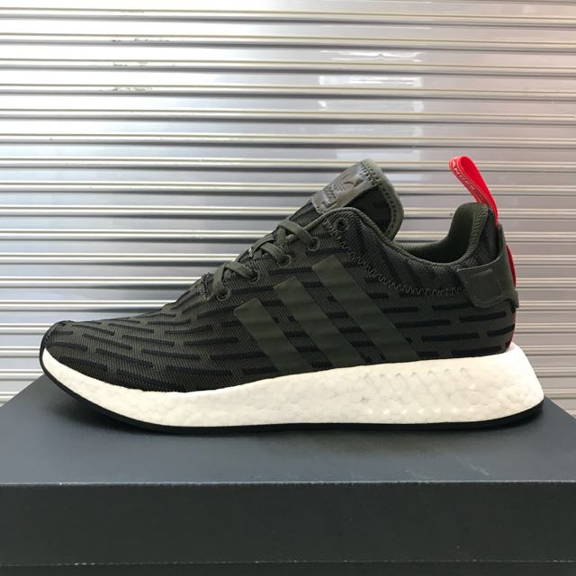 160 NMD R2 Dark Green White Red Men s Fashion Footwear Sneakers on Carousell