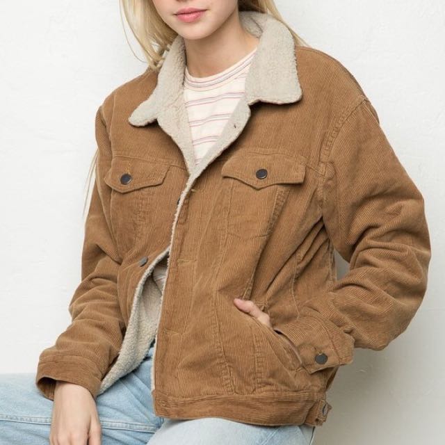Brandy Melville Shaine Elisha Fur Sherpa Trim Corduroy Jacket