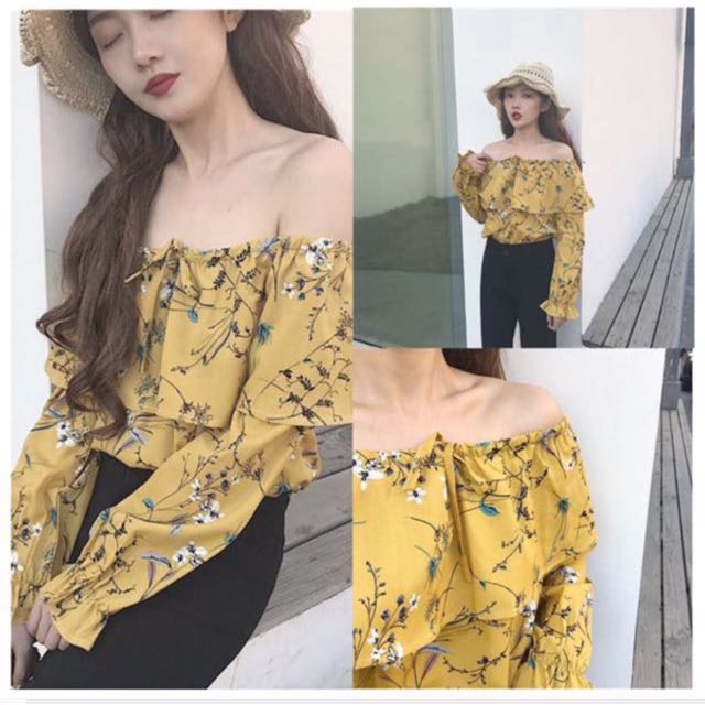 mustard yellow cold shoulder top