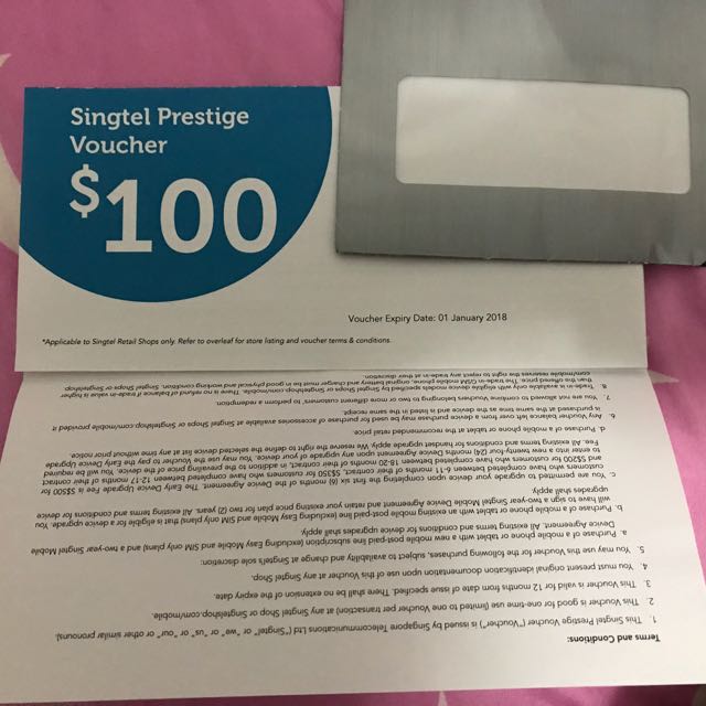 Singtel 100 Prestige Voucher, Tickets & Vouchers, Vouchers on Carousell