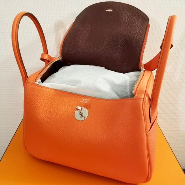 Hermes Lindy 26 Bag K1 Rouge Grenat And 8V Orange Poppy Clemence GHW