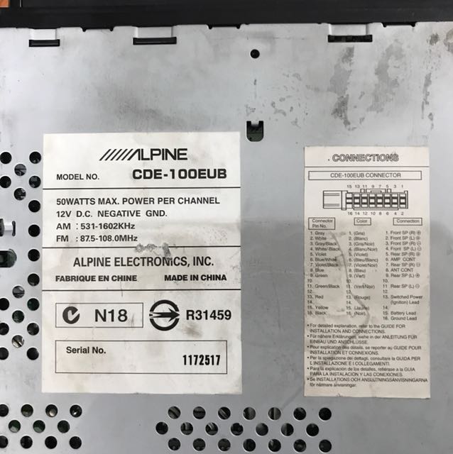 Alpine CDE100EUB Player (RS493), Car Accessories on Carousell