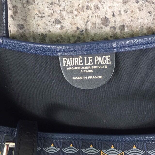 Fauré Le Page - Daily Battle 19 Tote Bag - Paris Blue Scale Canvas & Navy Leather