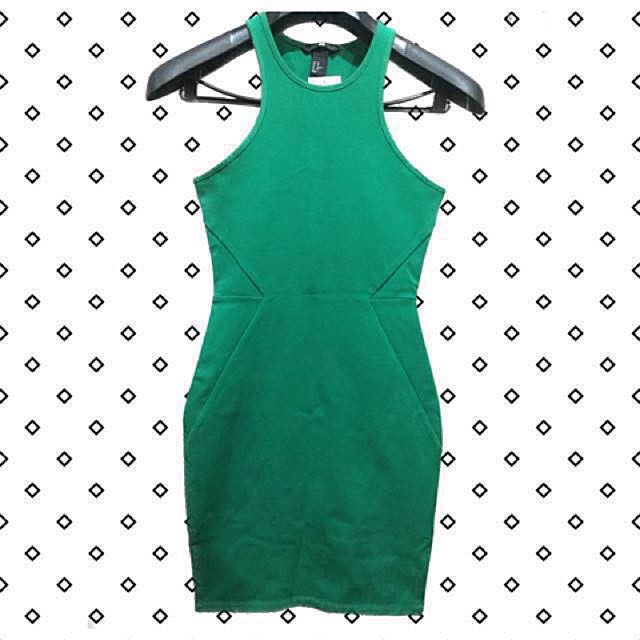 H M Green Bodycon Dress Women S Fashion Dresses Sets Dresses On Carousell