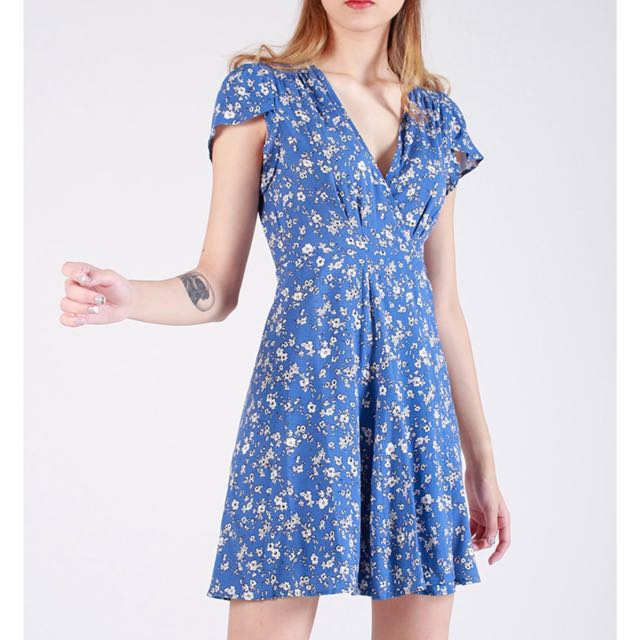 Blue summer wrap dress clearance