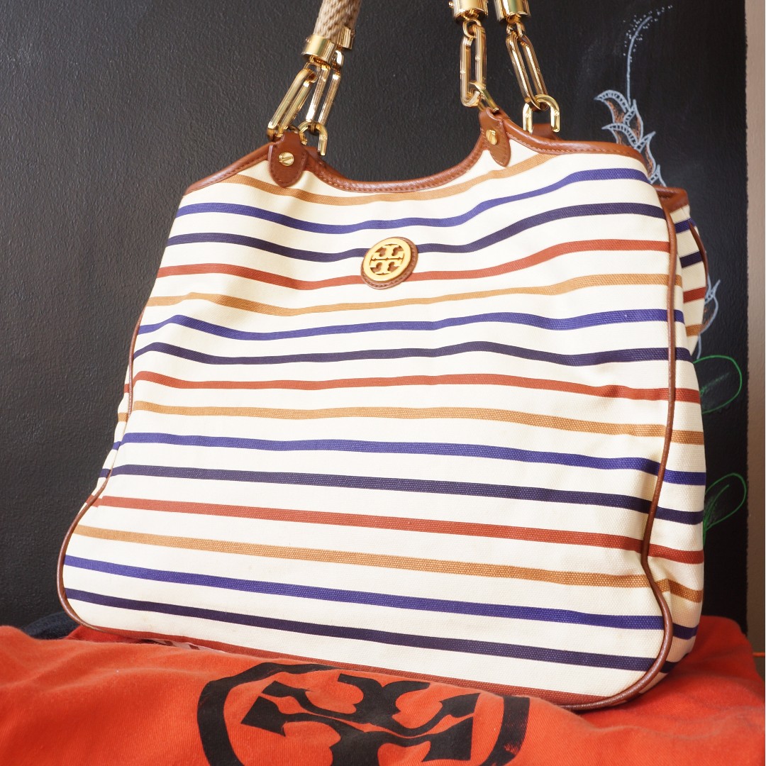 SALE! Tory Burch Striped Channing Tote Bag, Women's Fashion, Bags &  Wallets, Cross-body Bags on Carousell