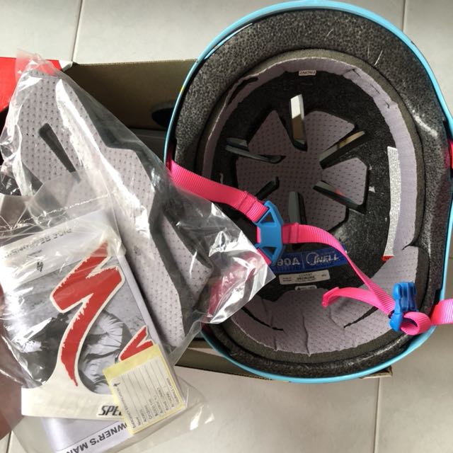Specialized bicycle helmet (Category: Bicycles) located in Singapore. Submitted by jiajia1 (Listing ID 142957079, Image 3). Description: Fruits design Specialized covert helmet Size medium (50-60cm) Weight 385g Used once, new additional interior pads for perfect fit. Suitable for kids and women. .