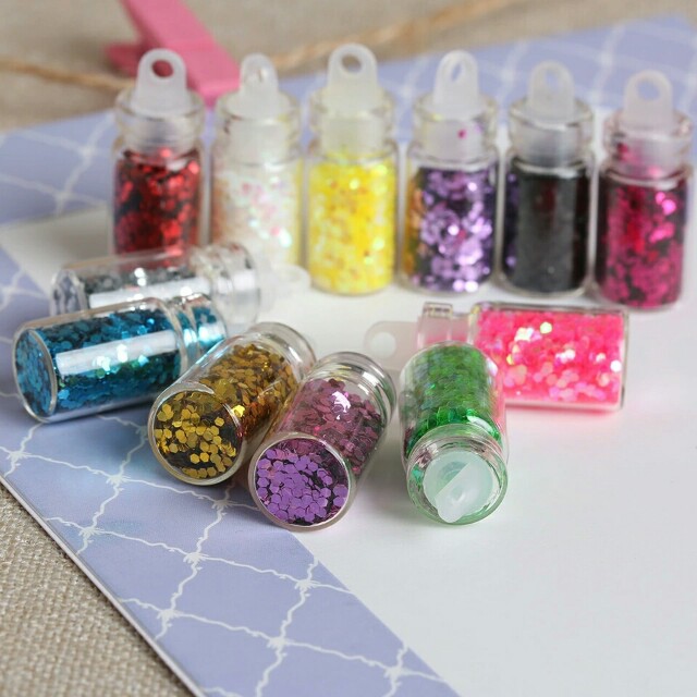 12pcs Set Women Nail Mini Bottle Glitter Powder Caviar Sequins
