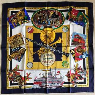 MINT Hermes 90cm silk scarf New Orleans Creole Jazz Loic Dubigeon