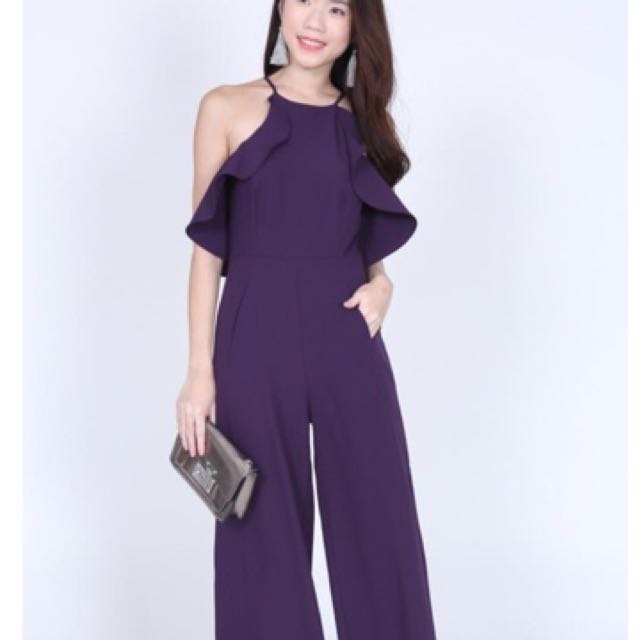 MDS Ruffle Halter Jumpsuit In Deep