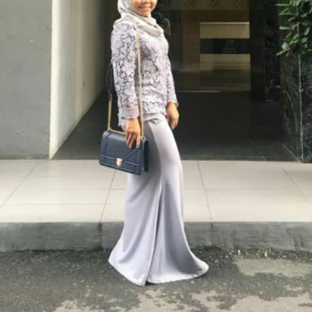  baju  mini kurung  moden lace light grey  Muslimah Fashion 
