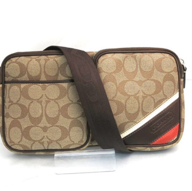 Coach Heritage Stripe Hip Bag Khaki Mahogany Luxury Bags Wallets on Carousell