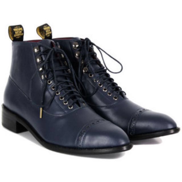 navy blue leather ankle boots uk