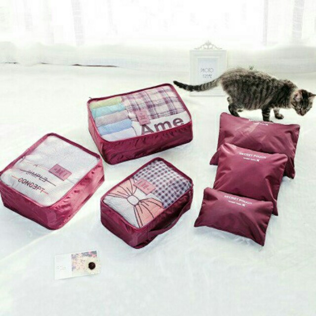 6 in 1 Secret laundry pouch travel organizer maroon, Women's Fashion
