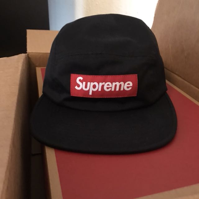 Supreme FW17 WASHED CHINO TWILL CAMP CAP RED BOGO ON BLACK BITCH