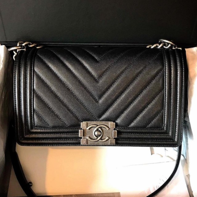 Authentic Chanel Medium Boy Chevron Caviar Rhw Luxury Bags Wallets on Carousell