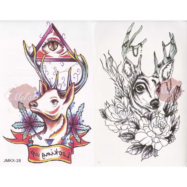 Big Tattoo Sticker Merry Christmas Reindeer Illuminati Flora Rose Feather Design Craft Art Prints On Carousell