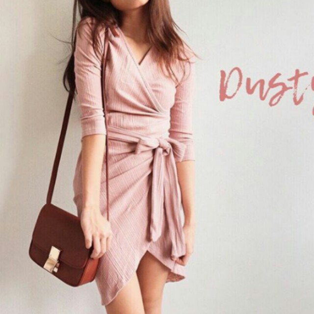 dusty rose wrap dress